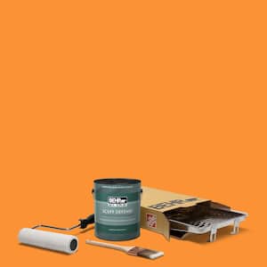 1 gal. P240-7 Joyful Orange Ultra Semi-Gloss Enamel Interior Paint and Wooster Set All-in-1 Project Kit (5-Piece)