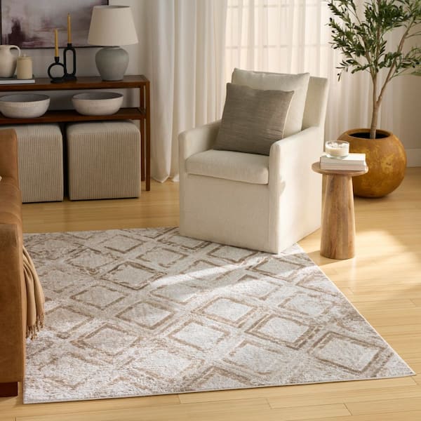 Dekor 4 ft. x 6 ft. Ivory Taupe Diamond Contemporary Area Rug