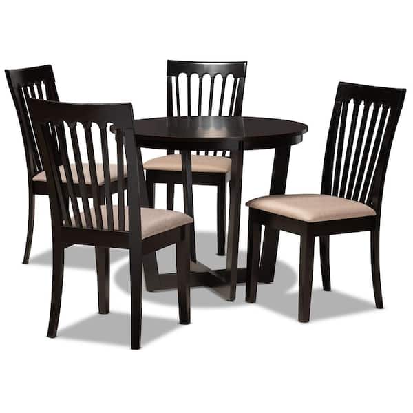 Baxton Studio Nellie 5-Piece Sand and Dark Brown Dining Set