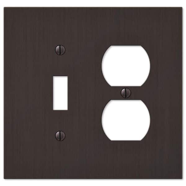 AMERELLE Barnard 2 Gang 1-Toggle and 1-Duplex Metal Wall Plate - Aged Bronze