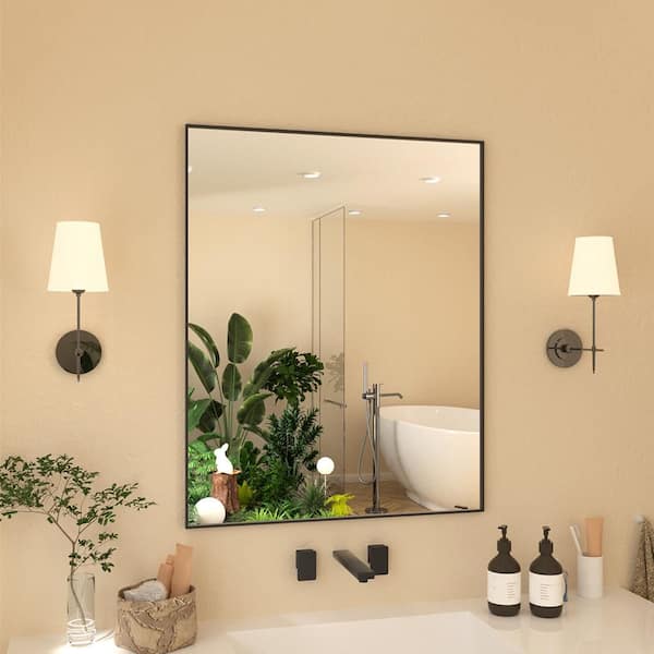 24 in. W x 30 in. H Rectangular Framed Wall Bathroom Vanity Mirror in Matte Black
