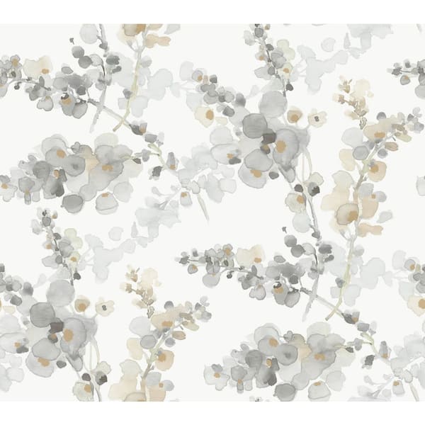 Grey Blossom Fling Steel Peel and Stick Wallpaper