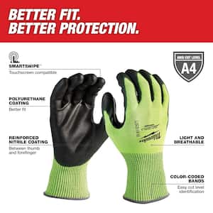 Medium High Visibility Level 4 Cut Resistant Polyurethane Dipped Work Gloves