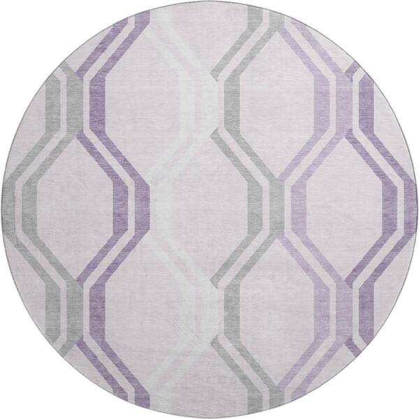 Mayfield Premium Machine Washable Abstract AMF2326 Lavender 8 ft. x 8 ft. Round Rug