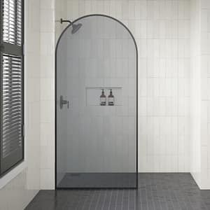 Della 36 in. W x 75.98 in. H Walk in. Framed Arched Shower Door in Matte Black with Tinted Glass