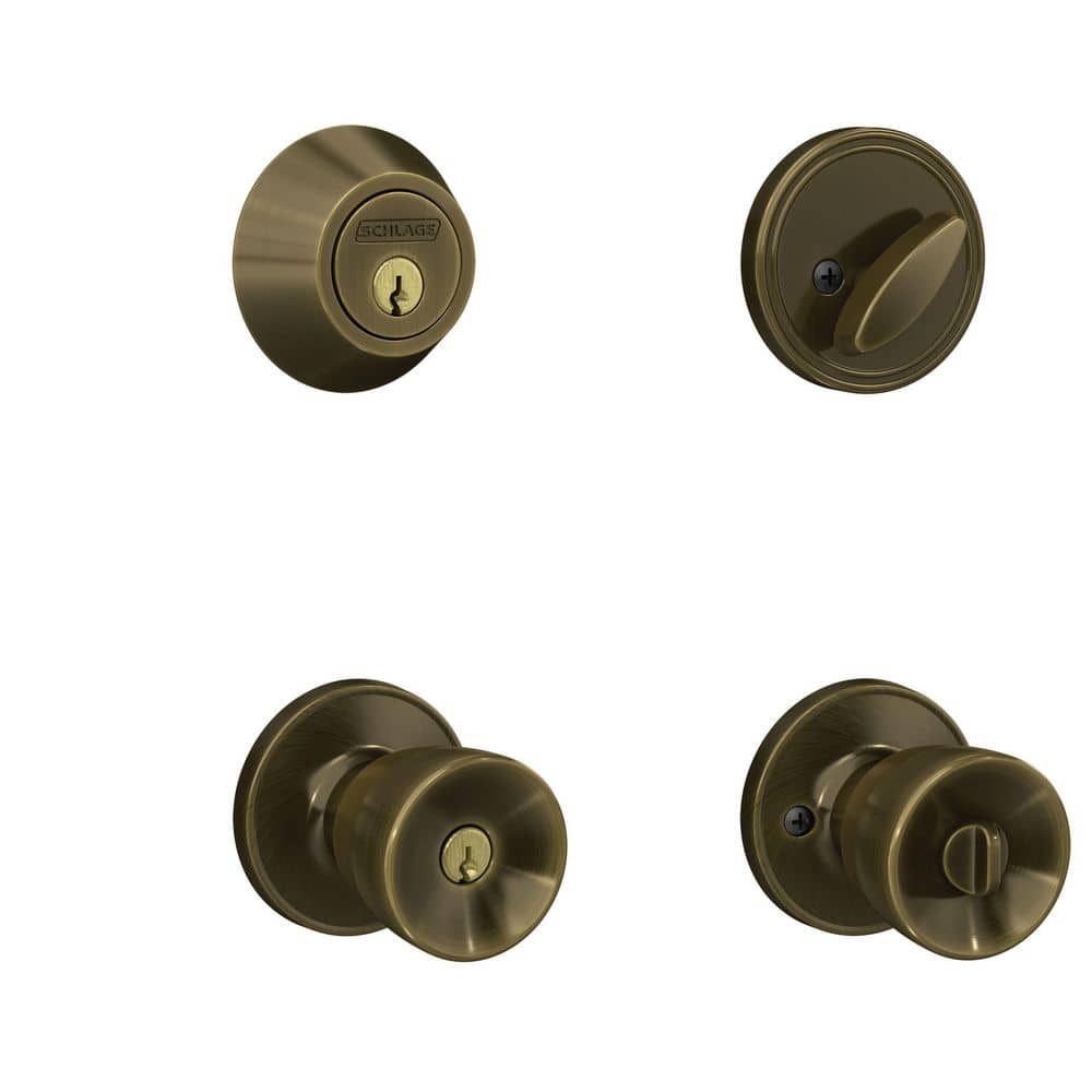 Banyan Antique Brass Single Cylinder Deadbolt and Keyed Entry Door Knob Combo Pack price history on PriceWatchPro