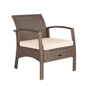 Bondi Mocha Stationary Wicker Outdoor Lounge Chair with Taupe Cushion