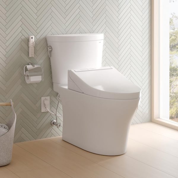 TOTO Aquia IV Arc 12 in. Rough In Two-Piece 0.9/1.28 GPF Dual Flush  Elongated Toilet in Cotton White with C5 Washlet Seat MW4483084CEMFGN#01 -  The Home Depot