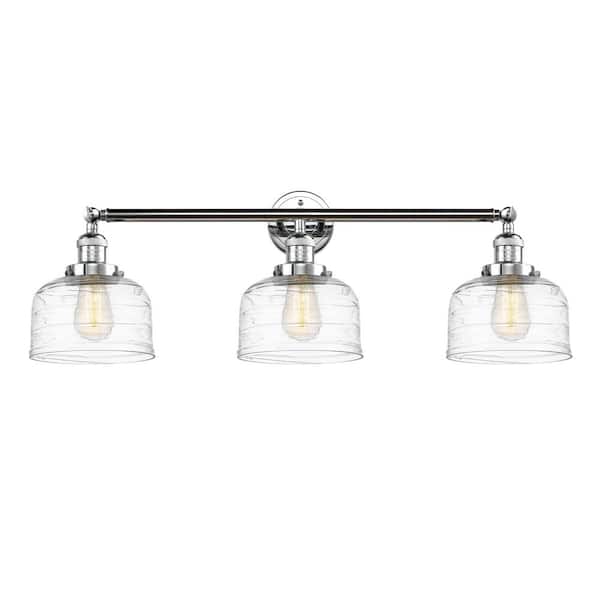 Bell 32 in. 3-Light Polished Chrome Vanity Light with Glass Shade