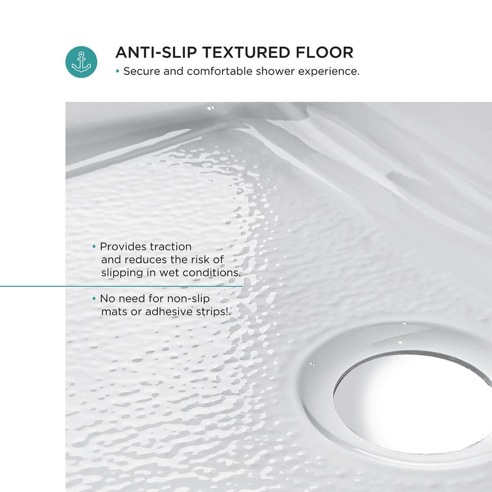 White Acrylic Single Threshold Shower Base with Seat and Right Drain