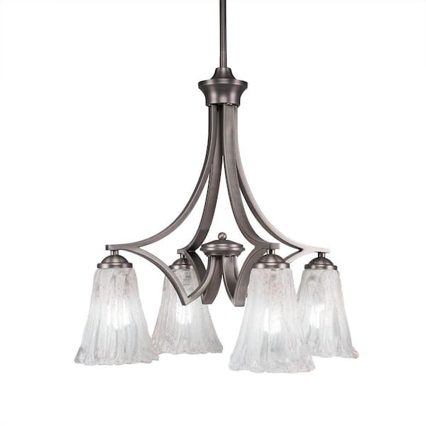 Unbranded Clevelend 4-Light Graphite Chandelier, Round Chandelier with 5.5 in. Fluted Italian Ice Glass Shades, No bulbs included