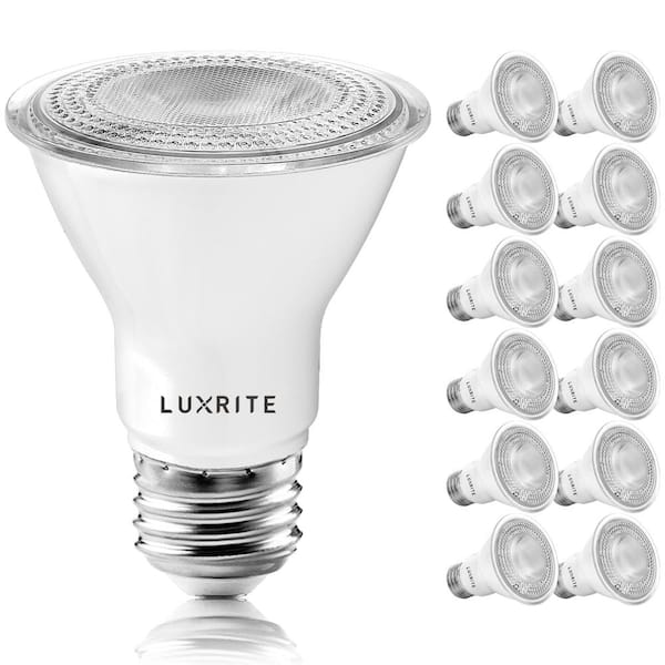 LUXRITE 50-Watt Equivalent PAR20 Dimmable LED Light Bulbs 2700K Warm White Wet Rated (12-Pack)