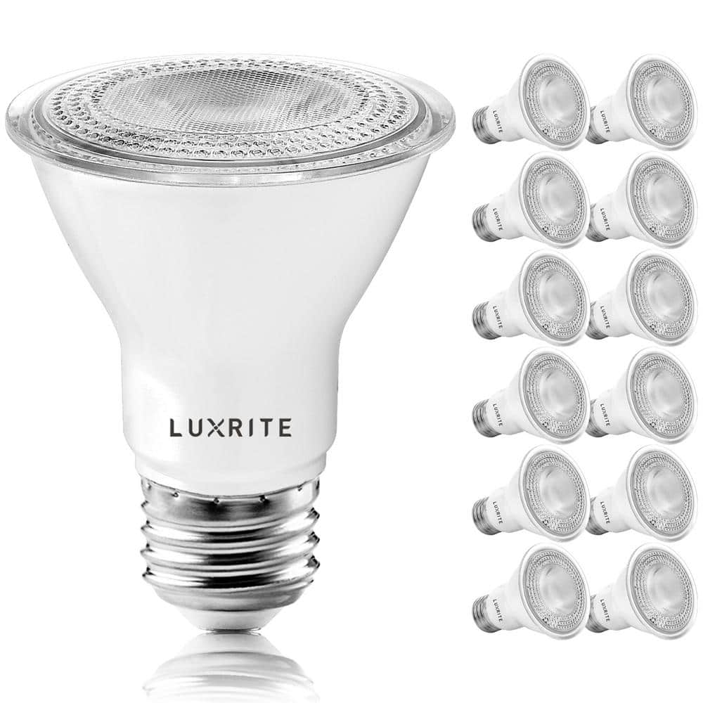 LUXRITE 50-Watt Equivalent PAR20 Dimmable LED Light Bulbs 4000K Cool White Wet Rated (12-Pack) -  LR31603-12PC