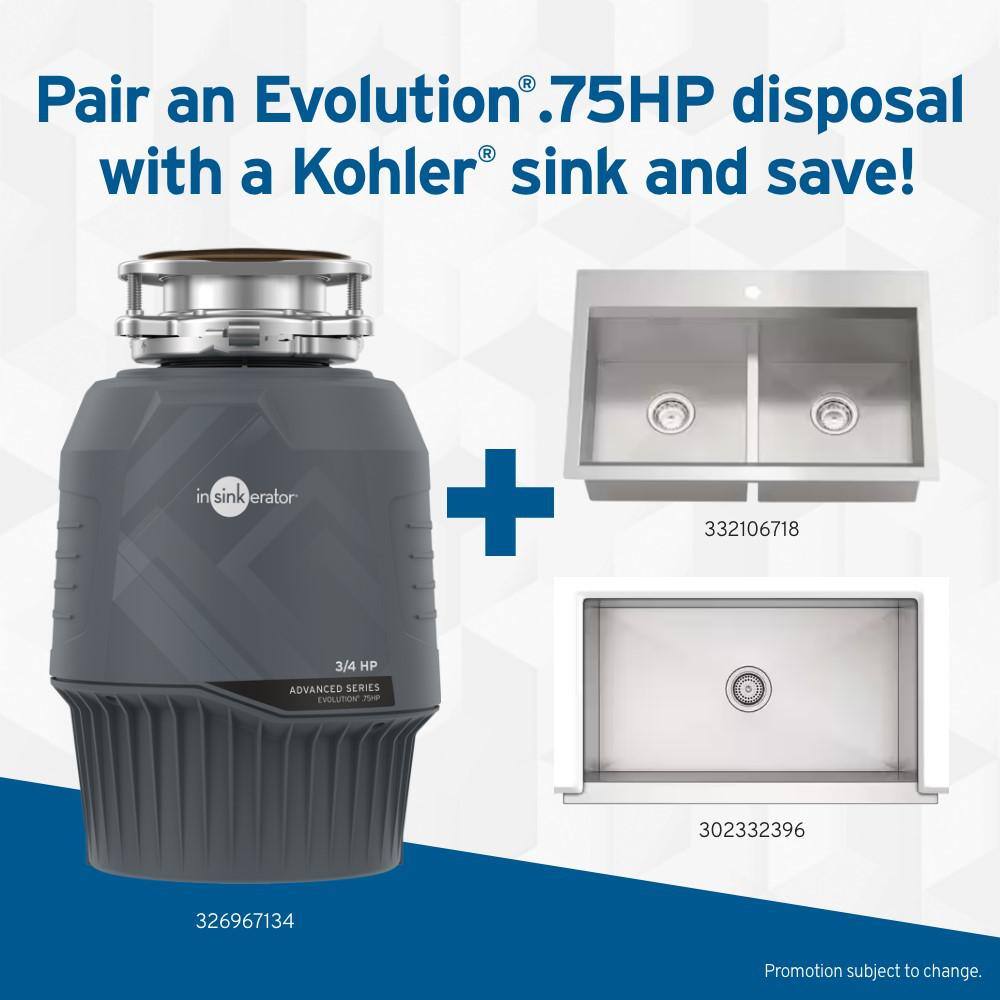 Evolution 3/4 HP Gray Stainless Steel Continuous Feed Garbage Disposal