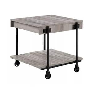 23.62 in. Black and Brown Rectangle Wood End/Side Table with Steel Frame