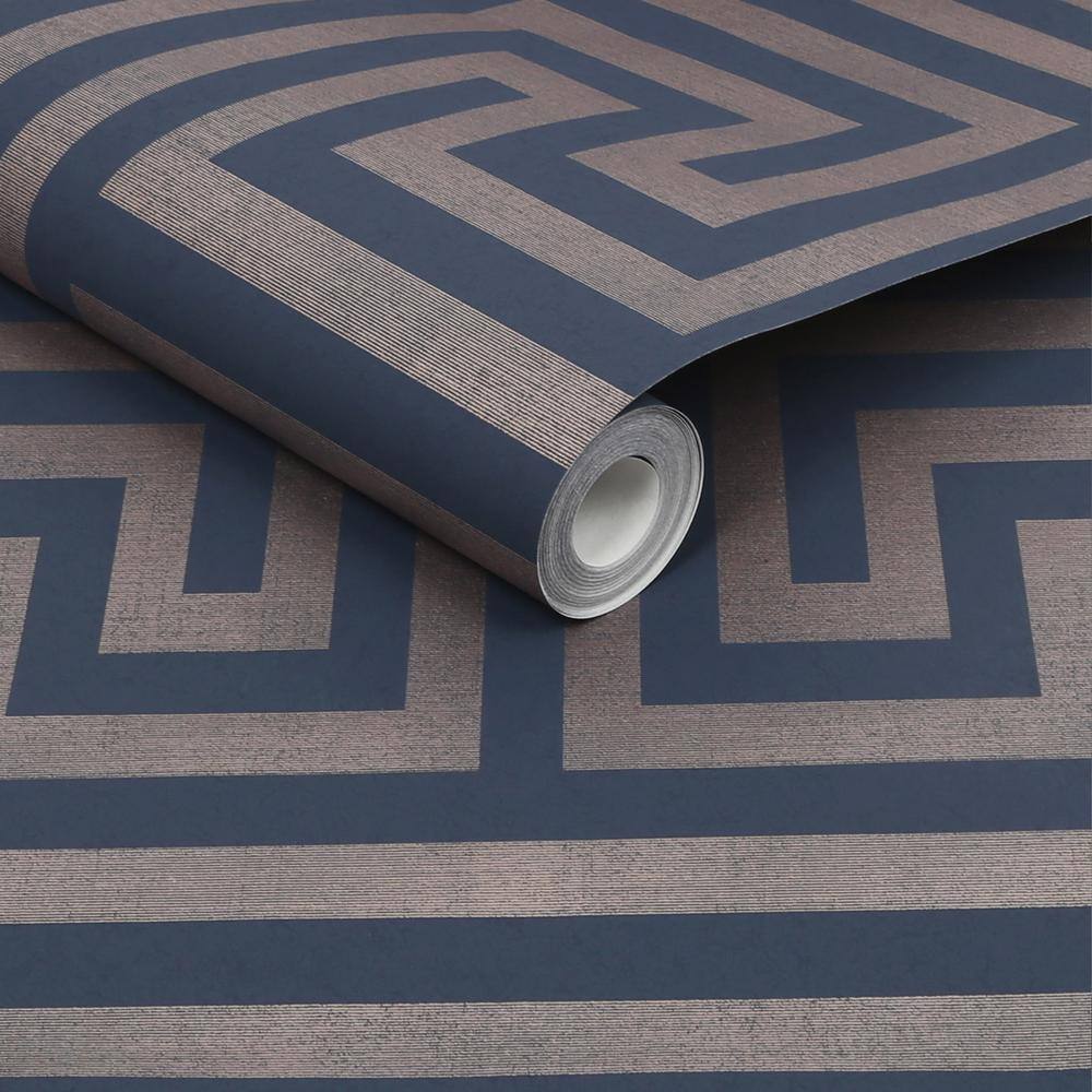 Metallic Greek Key Navy and Gold Removable Wallpaper