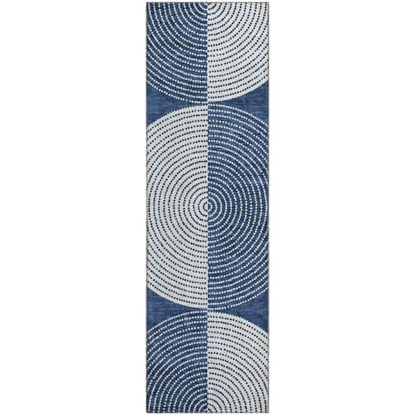 Mayfield Premium Machine Washable Abstract AMF2275 Navy 2 ft. x 7 ft. Runner Rug