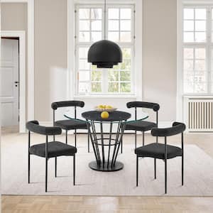 Veronica and Shannon 5-Piece Black and Glass Top Dining Set Seats 4