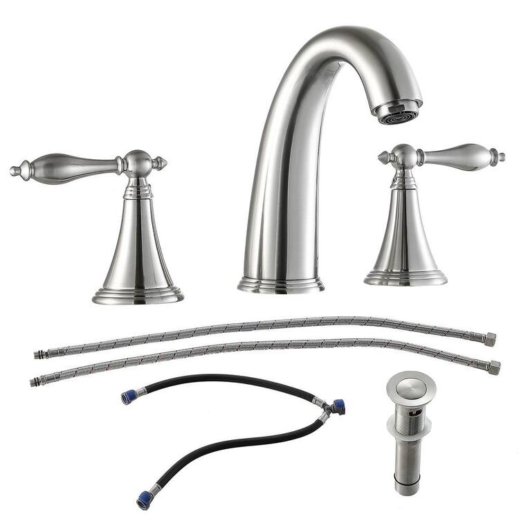 Flynama Double Handle 3-Hole Vessel Sink Faucet with Pop-Up Drain in Brushed Nickel