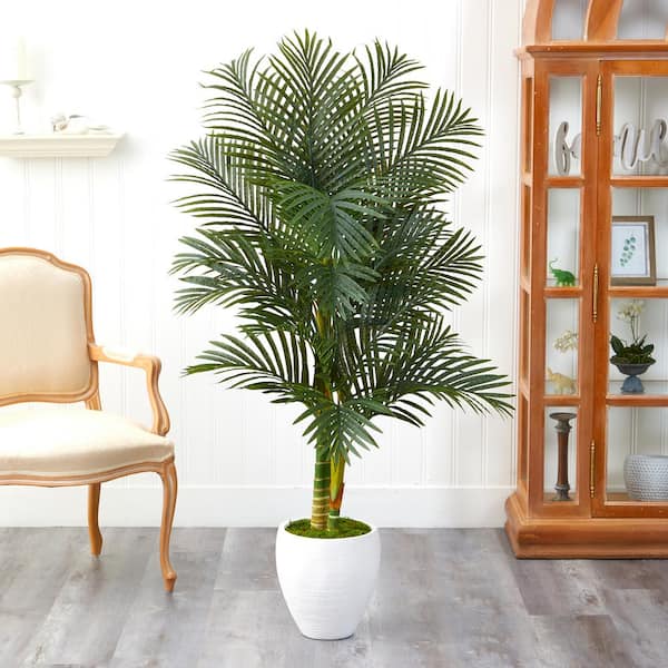 Nearly Natural 5 ft. Paradise Palm Artificial Tree in White Planter