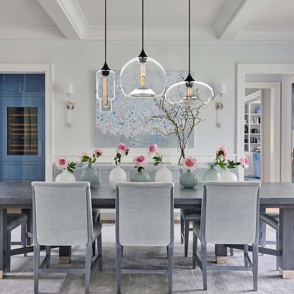 Modern Island 3-Light Black Center Pendant Light with Clear Glass Shade