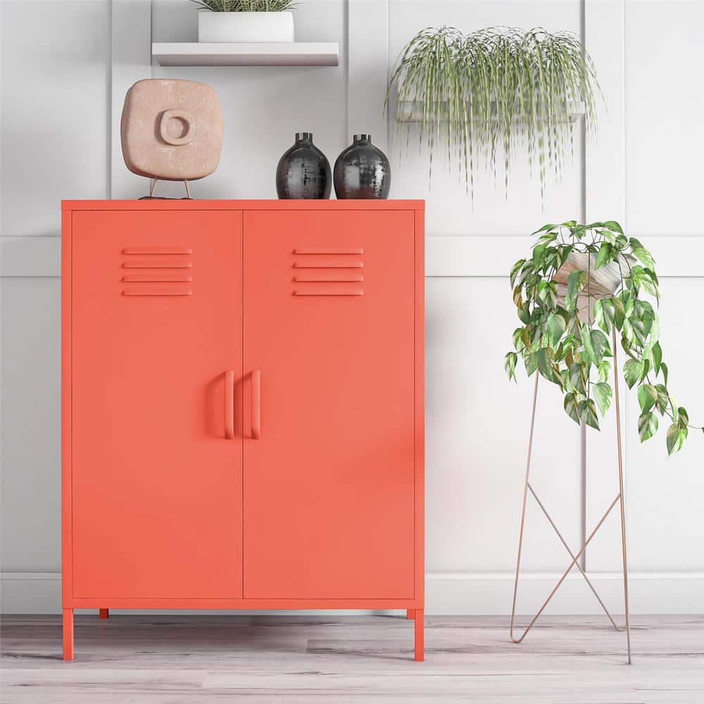 Novogratz Orange Metal Locker Style Storage Cabinet with Adjustable Shelves