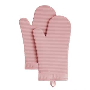 Ribbed Soft Silicone Dried Rose Pink Oven Mitt Set (2-Pack)