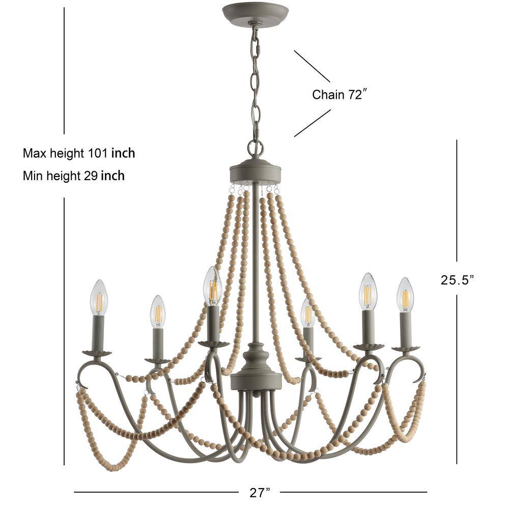Rustica 27" Gray Metal and Wood Bead Chandelier