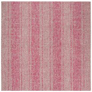 Courtyard Light Gray/Fuchsia 7 ft. x 7 ft. Square Geometric Indoor/Outdoor Area Rug