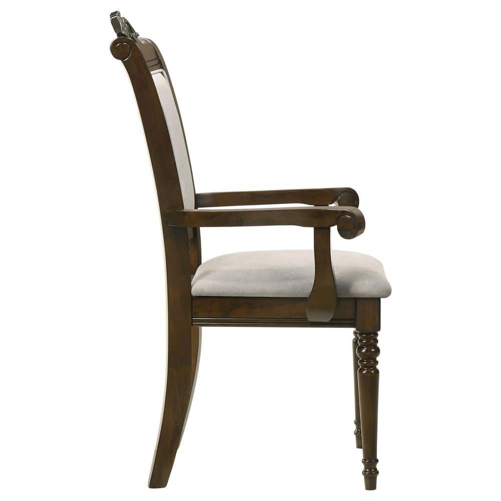 Gray and Chestnut High Back Upholstered Wood Arm Chair Set