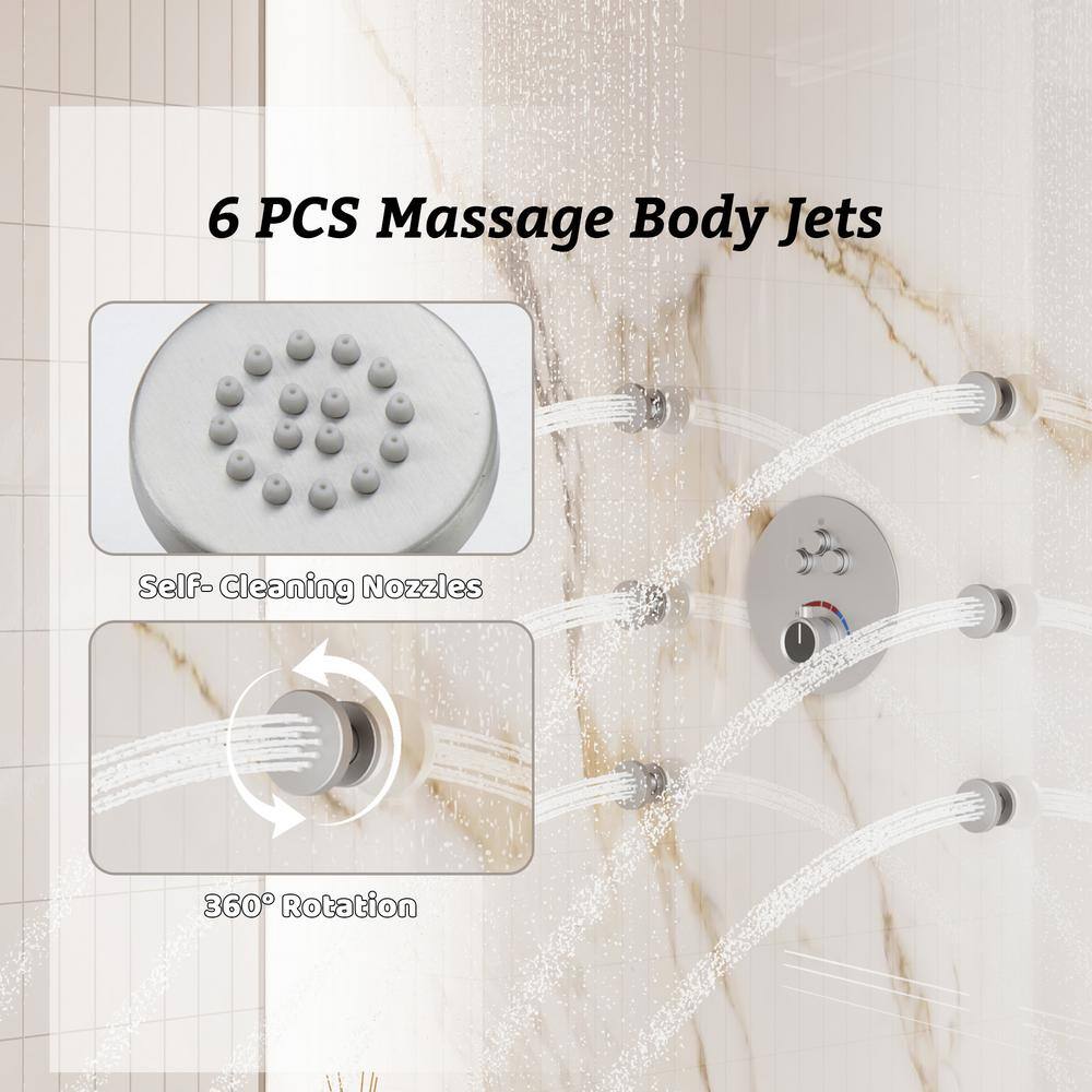 Brushed Nickel Dual Shower System with Rainfall and Body Jets