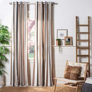 Brown/Beige/Dark Grey Striped Linen Grommet Room Darkening Curtain - 52 in. W x 96 in. L