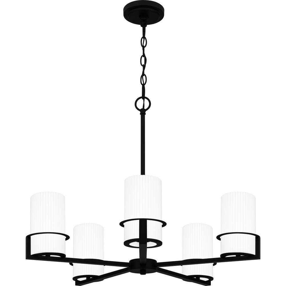 Seymour Matte Black 5-Light Chandelier with Opal Glass Shades