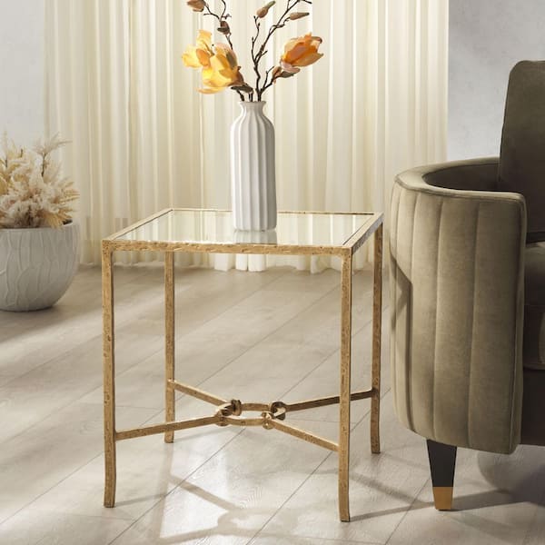 Tauri 18.8 in. Brass/Clear Square Iron End Table