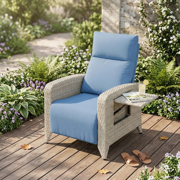 ガーデン　チェア Gray Wicker Outdoor Chaise Lounge Chair Patio Recliner with