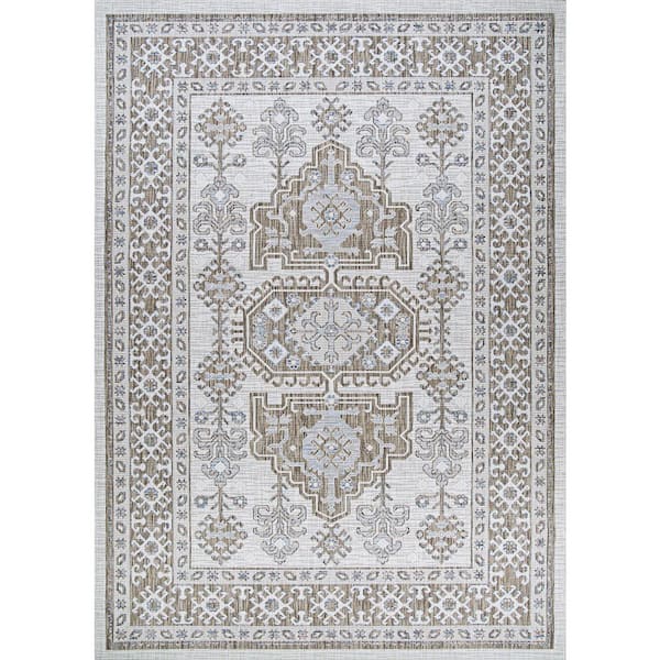 Charm Woodburn Ivory-Sand 5 ft. x 8 ft. Indoor/Outdoor Area Rug