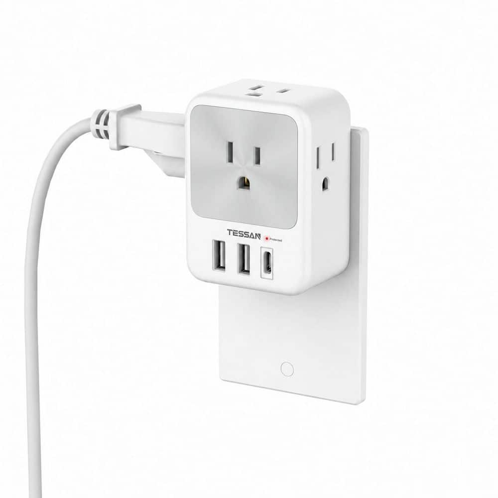 Wall Outlet Extender with USB-C Charging - Gray and White