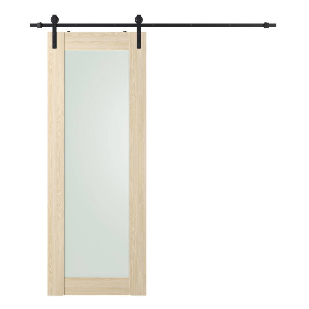 "Vona 207 18""x 79,375"" Full Lite Frosted Glass Loire Ash Finished Composite Core Wood Sliding Barn Door with Hardware Kit" price history on PriceWatchPro