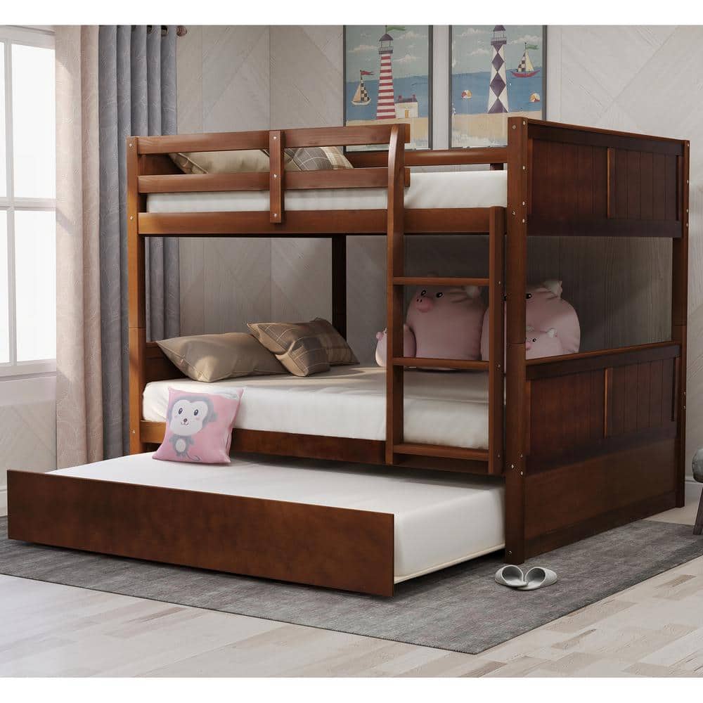 Walnut Brown Full Over Full Bunk Bed with Twin Size Trundle price history on PriceWatchPro