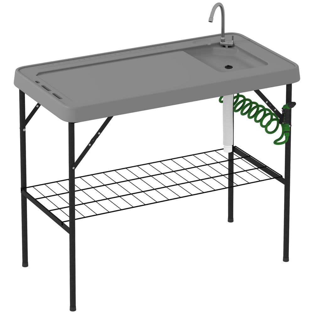 Folding Fish Cleaning Table, Portable Camping Sink Table Outdoor Fillet Tab