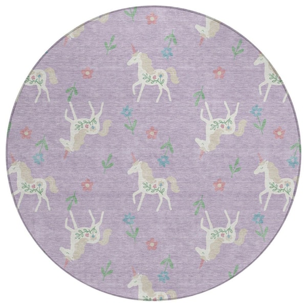 Chantille Machine Washable Indoor/Outdoor Abstract ACN2657 Lavender 8 ft. x 8 ft. Round Rug