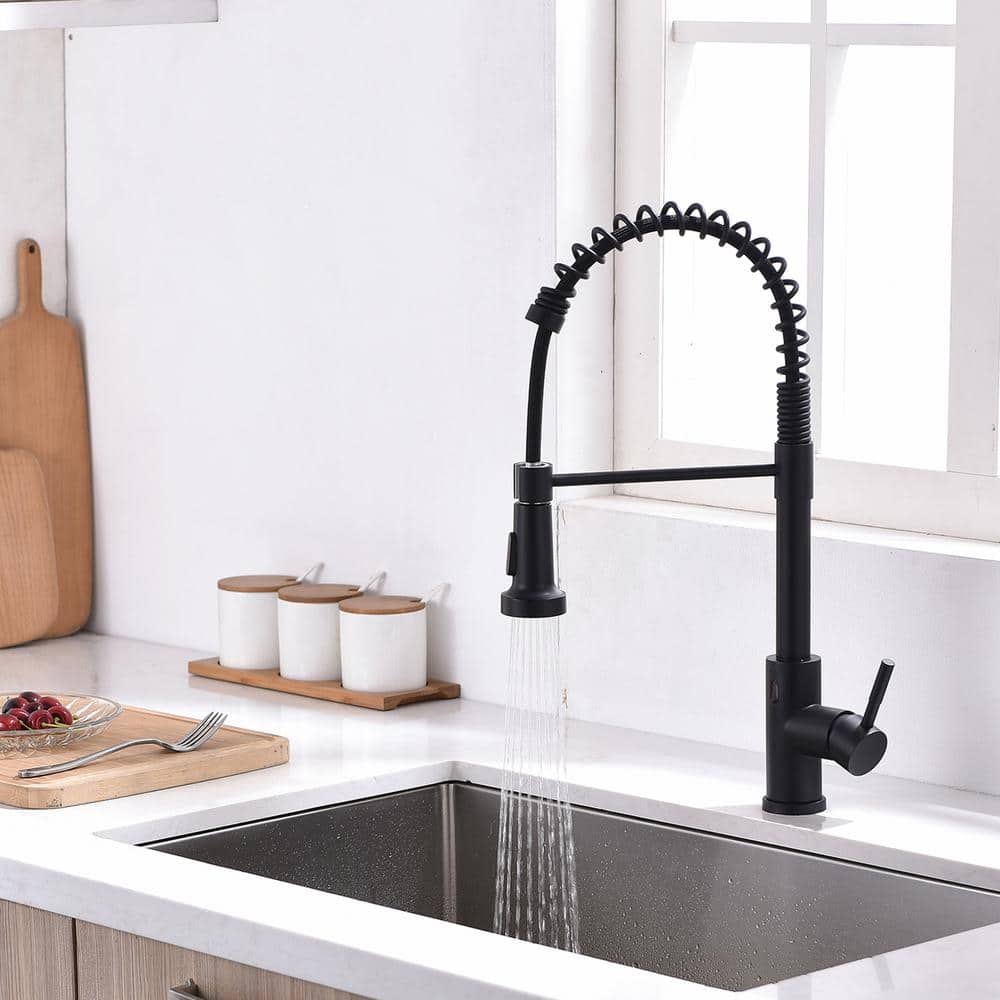 Matte Black Touchless Pull-Down Kitchen Faucet with Soap Dispenser