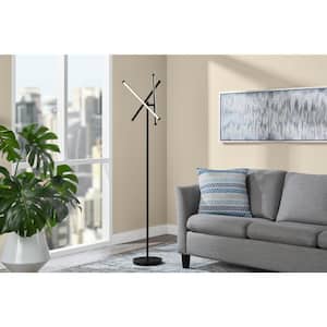 Gaines 63 in. Matte Black Indoor Floor Lamp with White Acrylic Shade Integrated LED