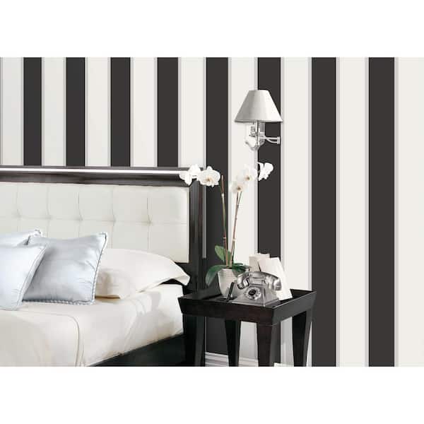 Smart Stripes 3 Black/White/Silver Formal Stripe Sheen Finish Non-Pasted Vinyl on Non-Woven Wallpaper Roll