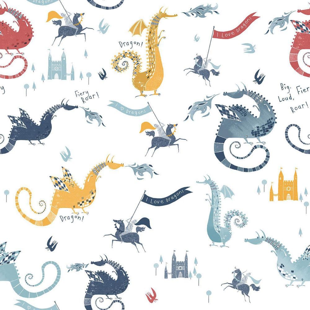 Tiny Tots 2 Collection Navy/Red/Yellow/Blue Matte Finish Kids Dragons Non-W