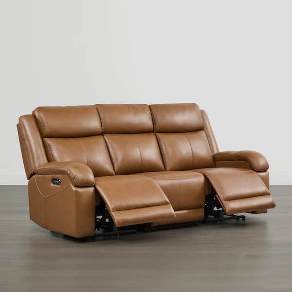 Axel 85.8 Straight Arm Dual Motors Wall Hugger Genuine Leather Rectangle Power Reclining Sofa in Saddle with USB Charge