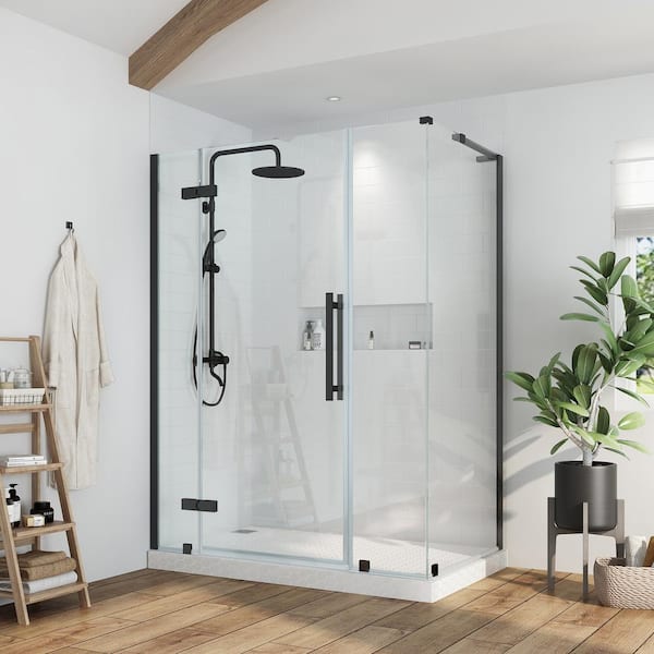 OVE Decors Tampa 48 13/16 in. W x 72 in. H Rectangular Pivot Frameless Corner Shower Enclosure in Black