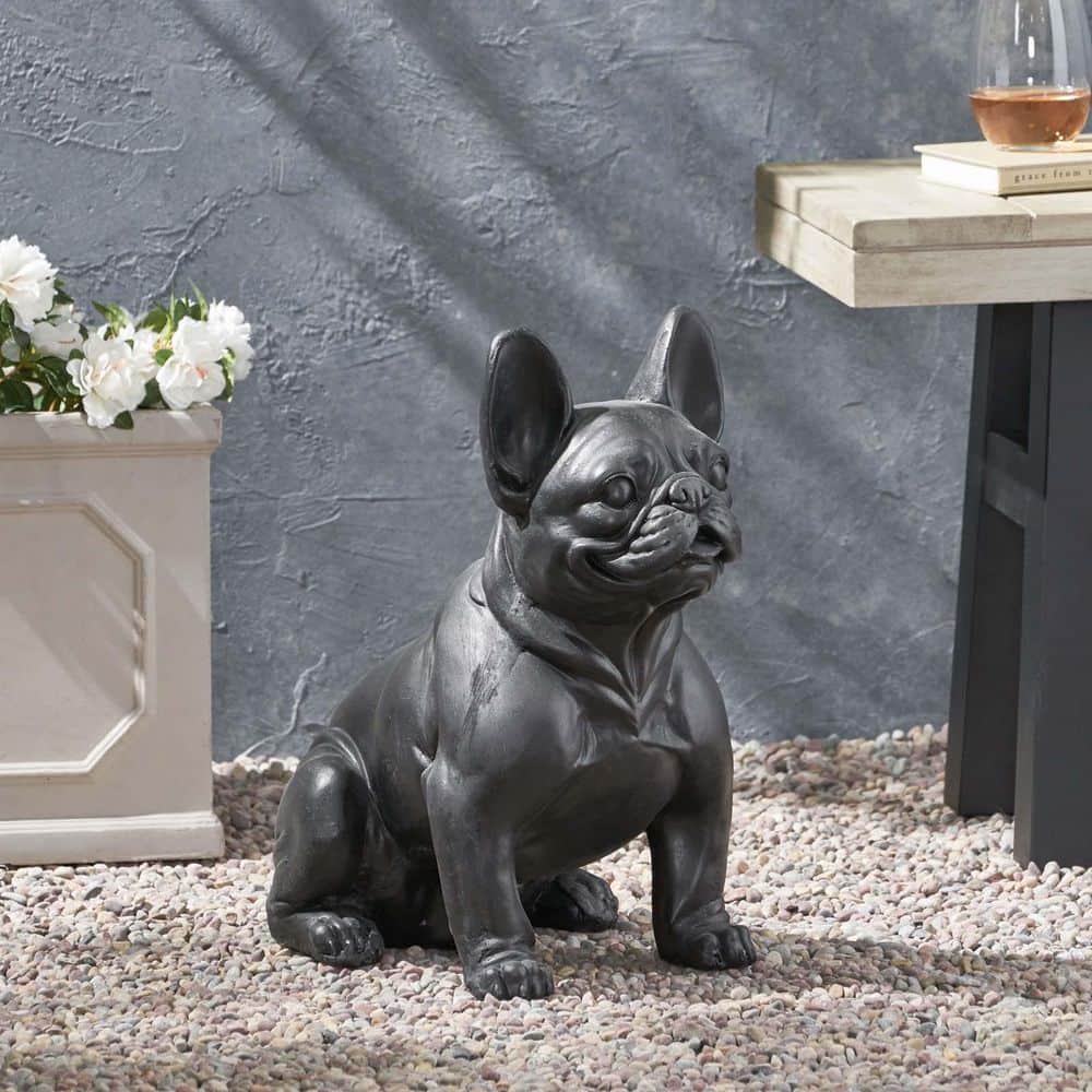16 in. Black Concrete Outdoor Patio Dog Garden Statue Dog Garden Sculpture 