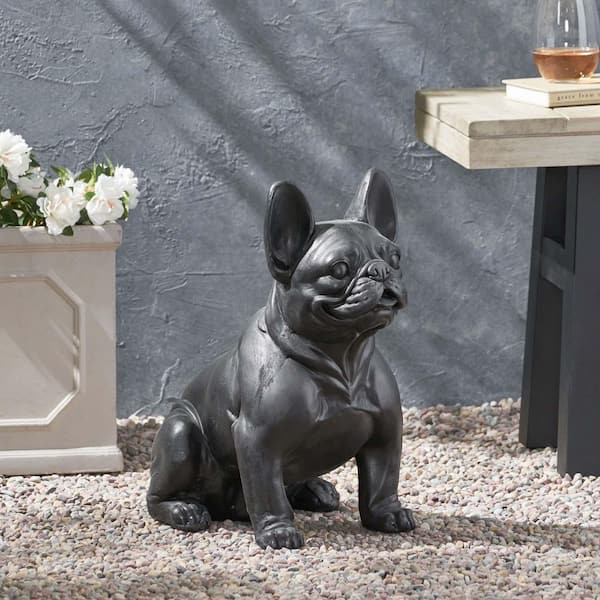 Unbranded 16 in. Black Concrete Outdoor Patio Dog Garden Statue Dog Garden Sculpture for Indoor/Outdoor Decor