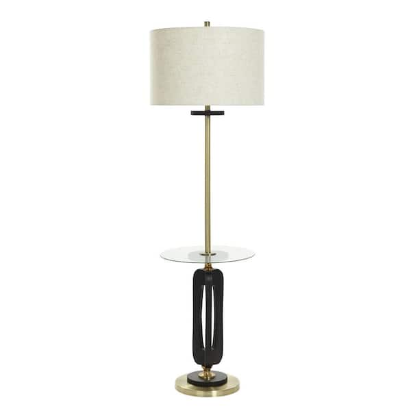 62 in. Optical Black Transitional 1-Light Standard Floor Lamp for Living Room Linen Drum Shade